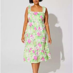 Torrid Green and Pink Floral Midi Dress